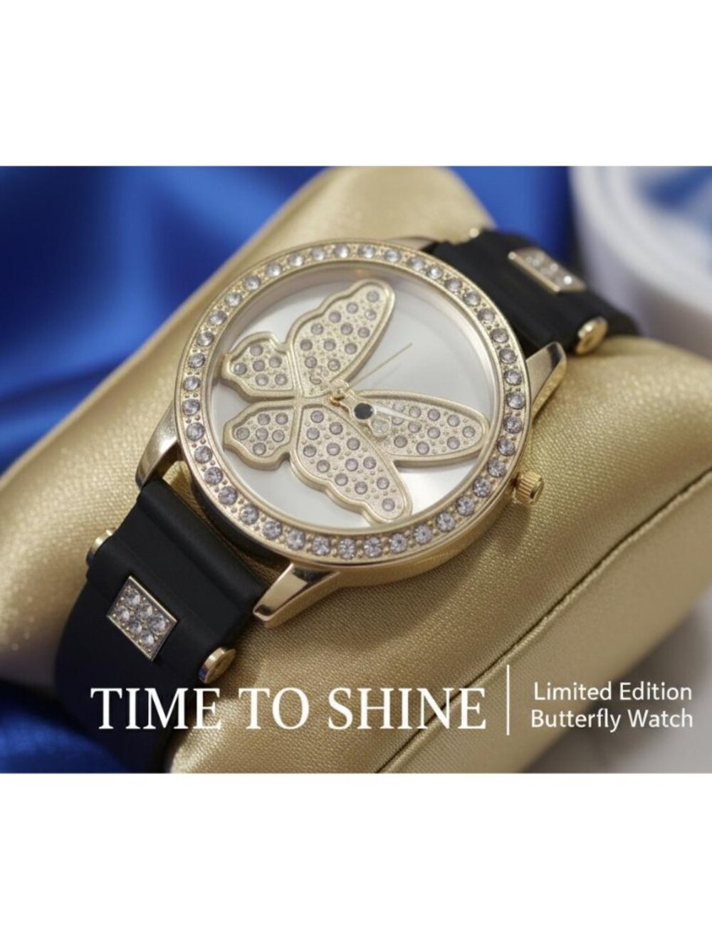 Quartz Butterfly Black Band Watch